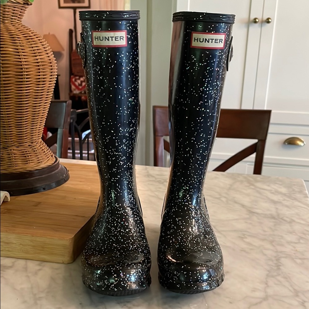 Hunter Black Sparkly Wellies Org Kids Giant Glitter Boots Size 5